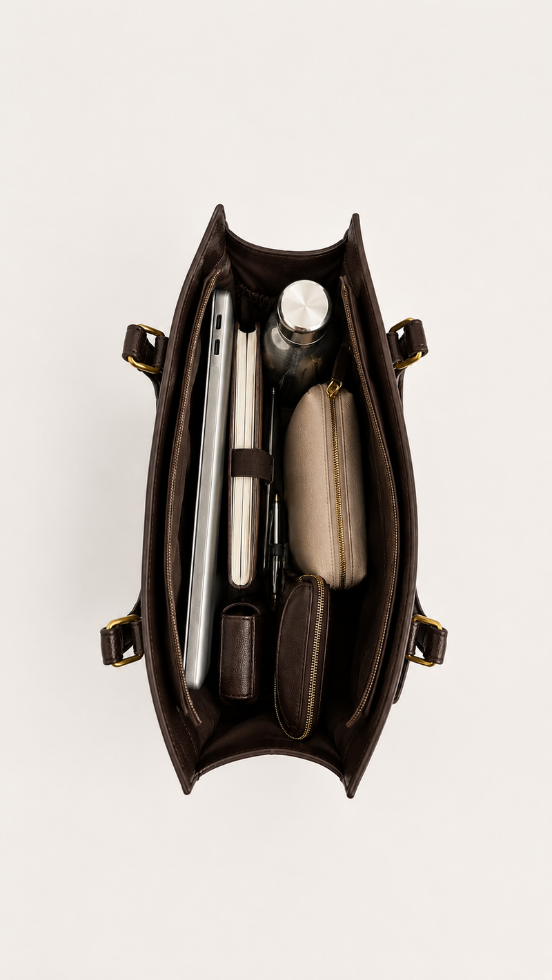 London Aesthetic Vegan Leather Tote Bag  With Insulated Compartment