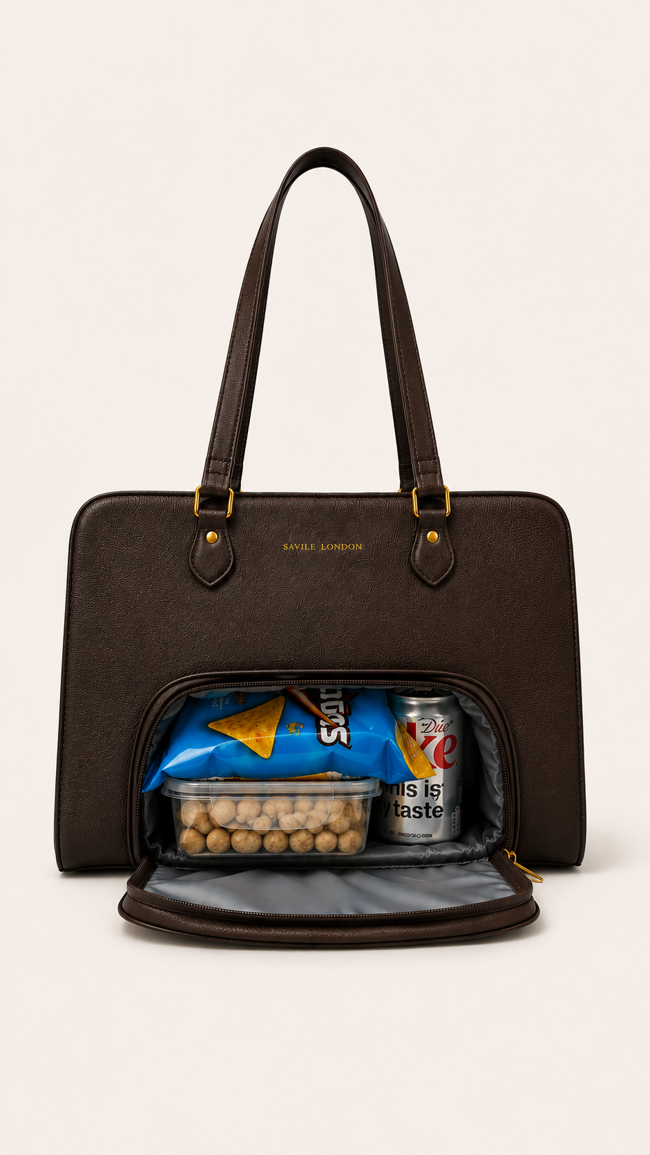 London Aesthetic Vegan Leather Tote Bag  With Insulated Compartment