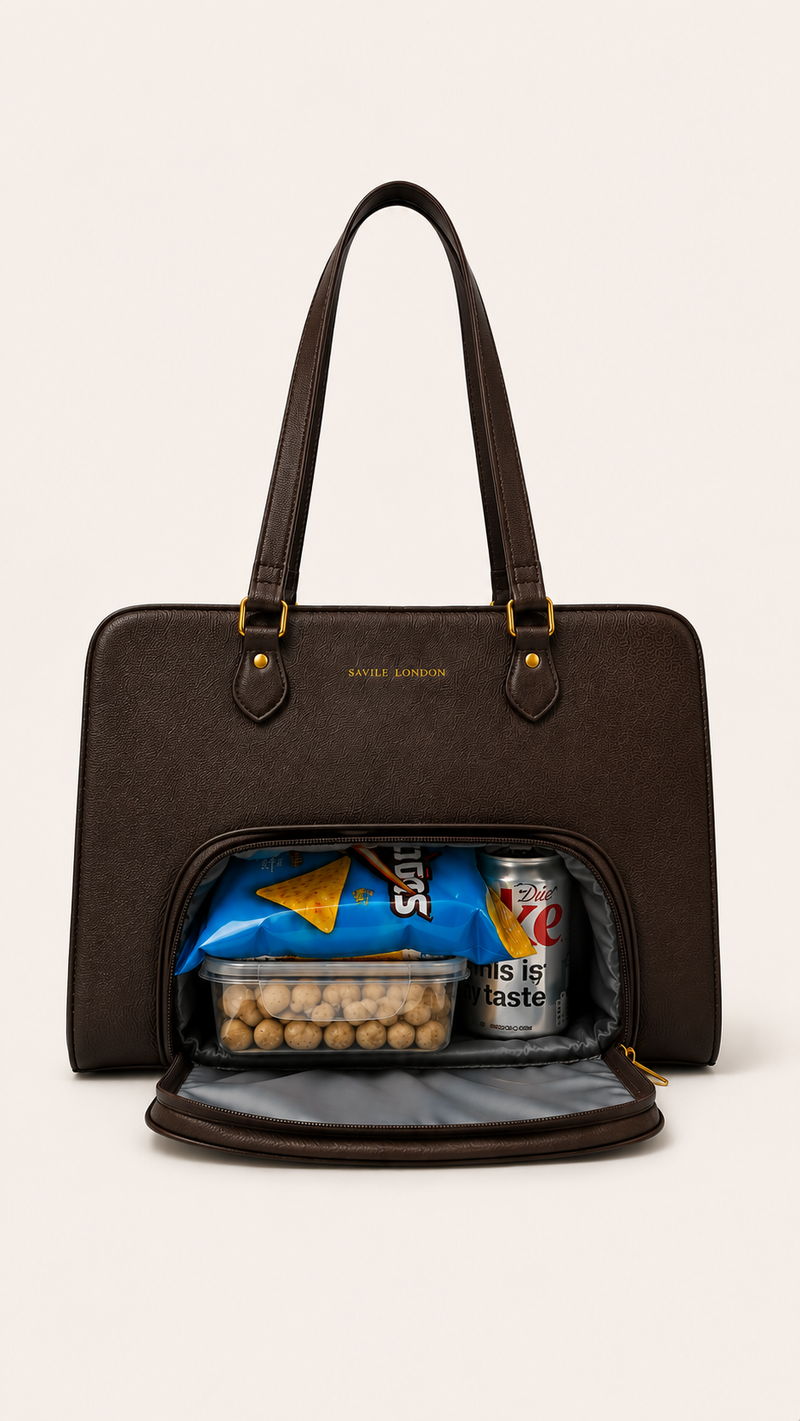 London Aesthetic Vegan Leather Tote Bag  With Insulated Compartment